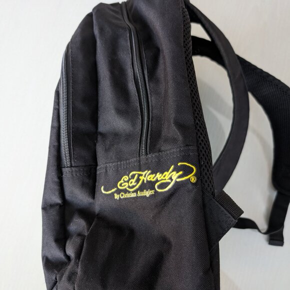 Ed Hardy by Christian Audigier Y2K Backpack Black & Yellow Bulldog Graphic - Picture 3 of 11